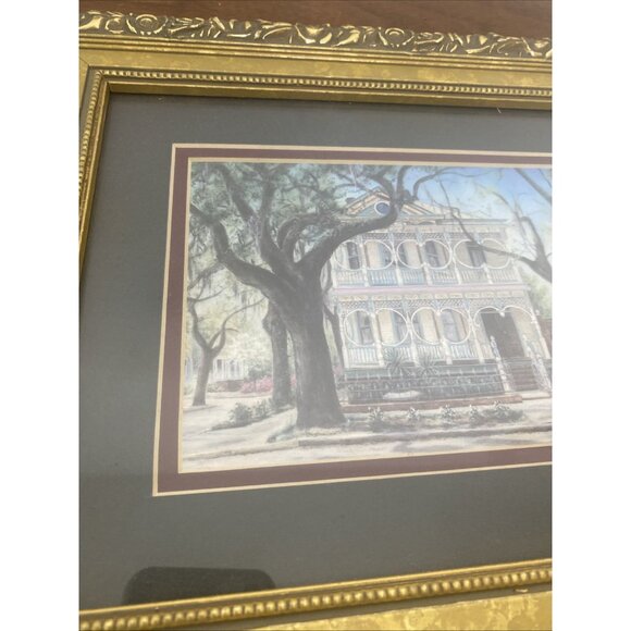 Essie DeLoach Savannah's Gigerbread House on Bull Street Print Gold Grame Gilded - Picture 2 of 9